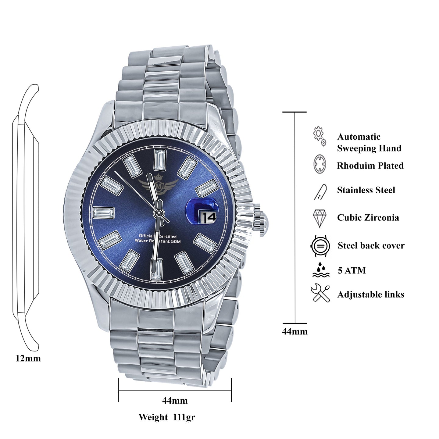 COSMIC STEEL AUTOMATIC CZ WATCH | 5628656