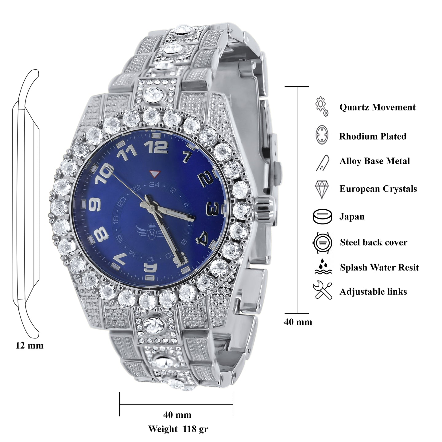 NIGHT SPARKLER HIP HOP METAL WATCH I 5630156