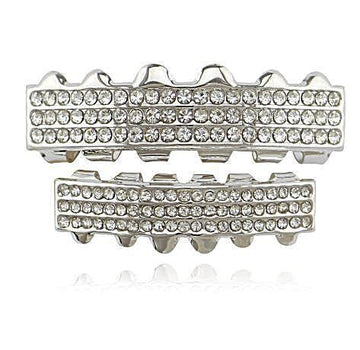 Hip Hop 3-line Silver Iced Out Grillz