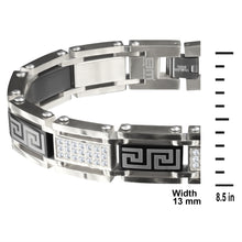 Steel & Black Greek Key with White CZ Accent Bracelet 931807