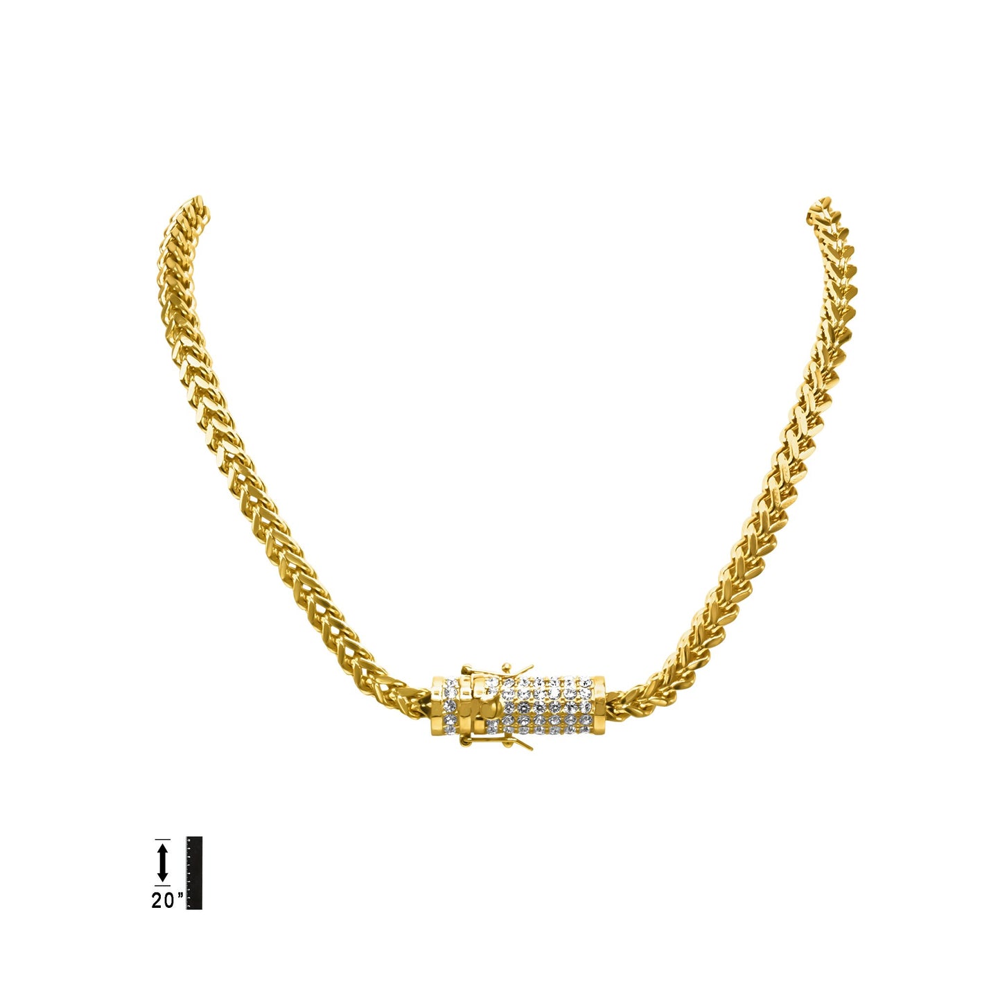 6 MM 14K Yellow Gold Solid Franco 24" Iced out Lock Chain