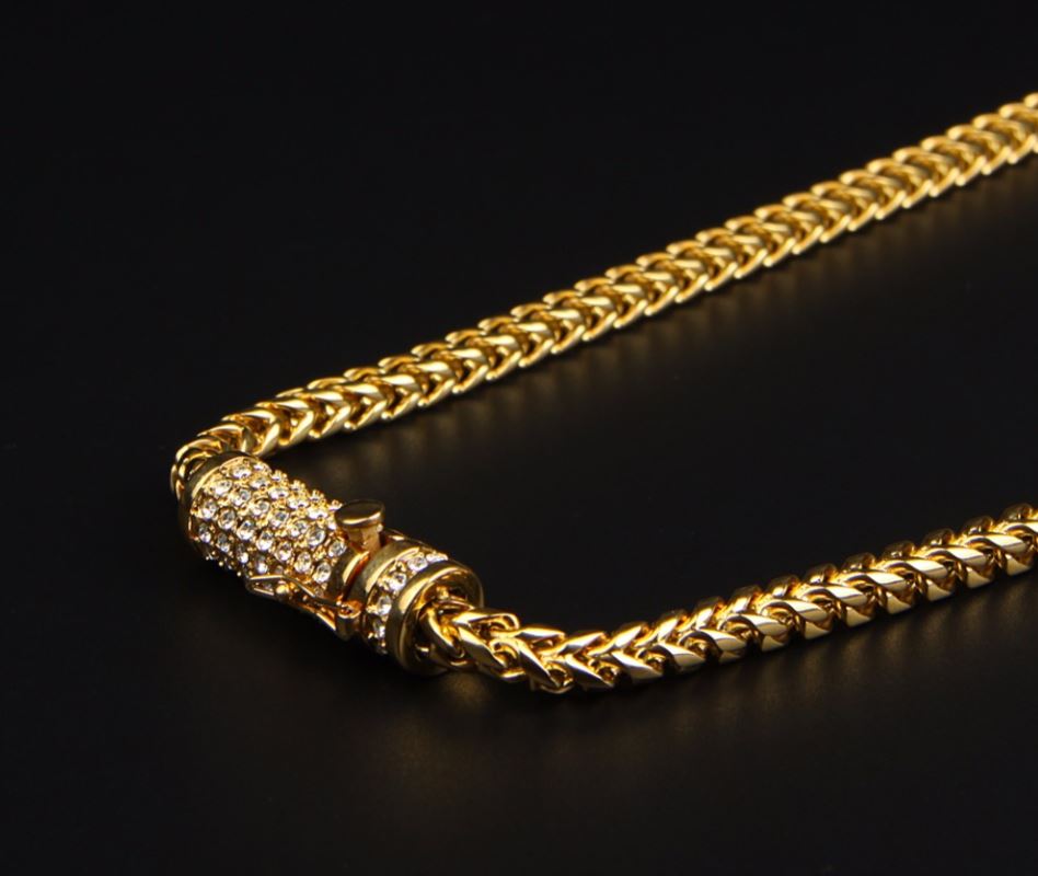 6 MM 14K Yellow Gold Solid Franco 24" Iced out Lock Chain