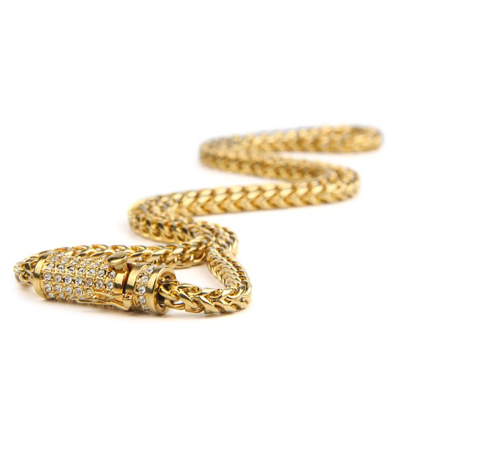 6 MM 14K Yellow Gold Solid Franco 24" Iced out Lock Chain