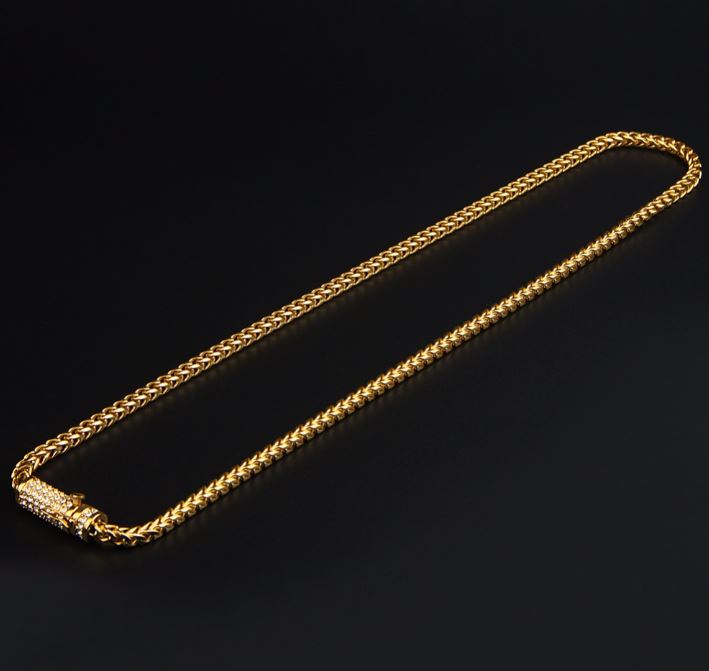 6 MM 14K Yellow Gold Solid Franco 24" Iced out Lock Chain