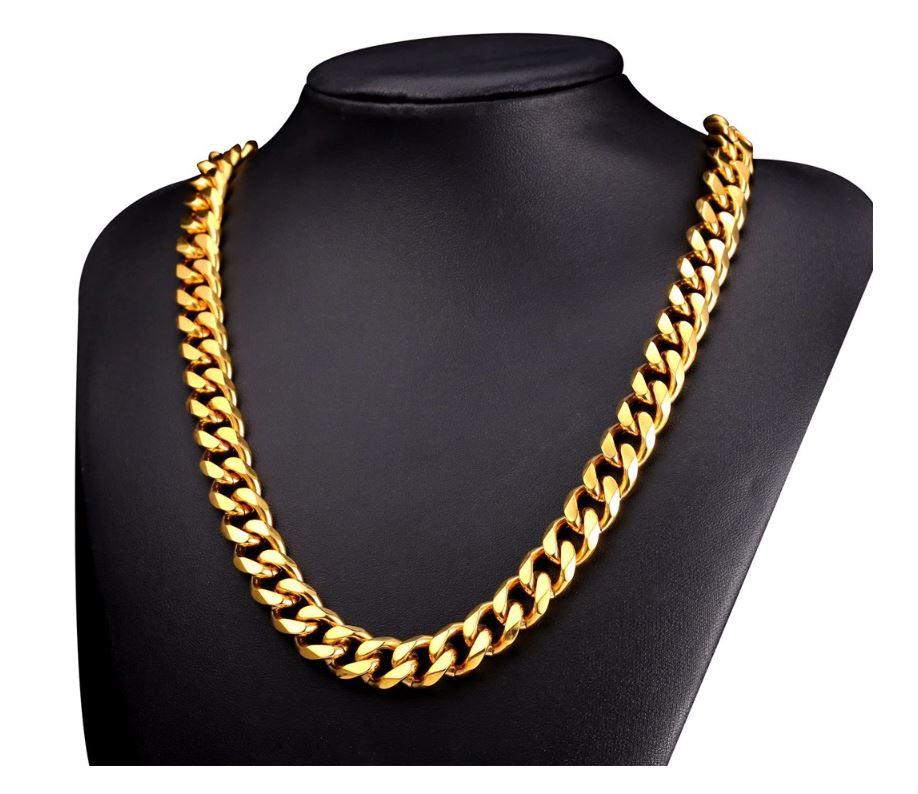 14K Yellow Gold Solid Brass Cuban Classic Chain